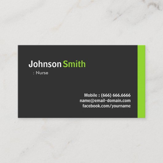 Krankenschwester - Modernes Minimalistisches Grün Visitenkarte (Vorderseite)