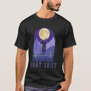 Krankenschwester Nachtschicht Mond Katze EKG Herz T-Shirt