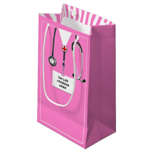 Krankenschwester oder Glückwunsch eines Arztes Kleine Geschenktüte (Vorderseite Schrägansicht)