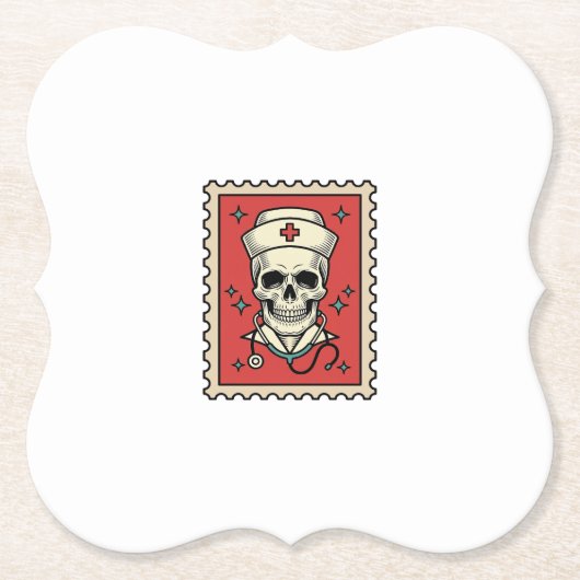 Krankenschwester Schädel Lustiger Retro Stempel_1 Untersetzer (Vorderseite)