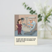 Krankenschwester stellt sich unleidigem Patienten Postkarte (Stehend Vorderseite)