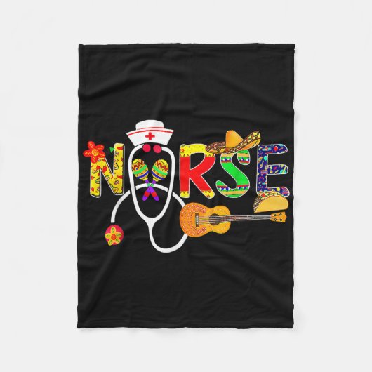 Krankenschwester Stethoskop Cinco De Mayo Fiesta T Fleecedecke (Vorderseite)