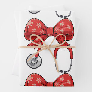 Krankenschwester Stethoskop Weihnachts-Schleife Ko Geschenkpapier Set