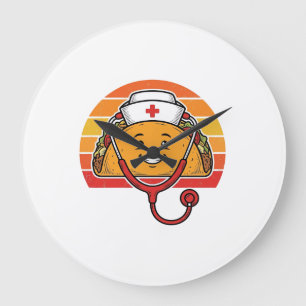 Krankenschwester Taco Retro Vintage Gravur Design_ Große Wanduhr