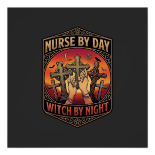 Krankenschwester Tag Hexe Nacht Kreuz Hände Hallow Poster