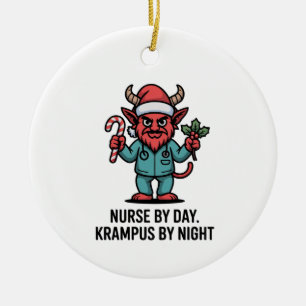 Krankenschwester tagsüber, Krampus nachts, Pflegen Keramik Ornament