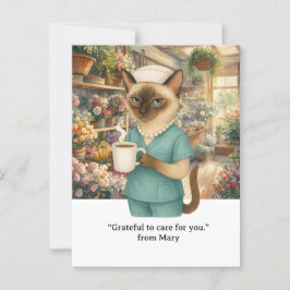 Krankenschwester trinkt Kaffee vor dem Blumenladen Postkarte