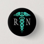 Krankenschwester-Türkiscaduceus-Grau-Knopf Button (Vorderseite)