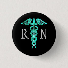 Krankenschwester-Türkiscaduceus-Grau-Knopf Button