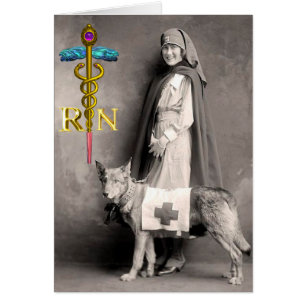 KRANKENSCHWESTER UND RETTUNGSHUND /Goldener Caduce