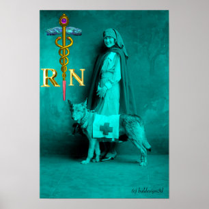 KRANKENSCHWESTER UND RETTUNGSHUND /Goldener Caduce Poster