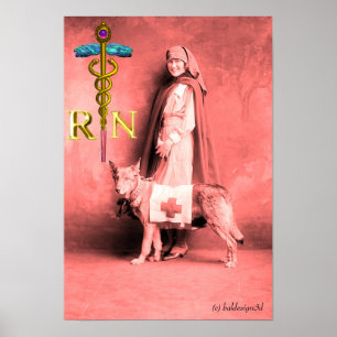 KRANKENSCHWESTER UND RETTUNGSHUND /Goldener Caduce Poster