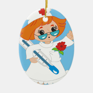 Krankenschwester-Verzierung rund Keramik Ornament