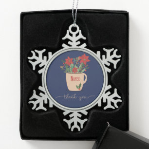 Krankenschwester Vielen Dank an Christmas Poinsett Schneeflocken Zinn-Ornament