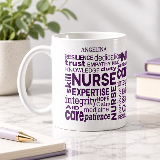 Krankenschwester Werte Wraparound Lila Text Person Kaffeetasse