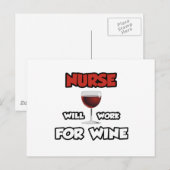Krankenschwester ... wird für Wein arbeiten Postkarte (Vorne/Hinten)