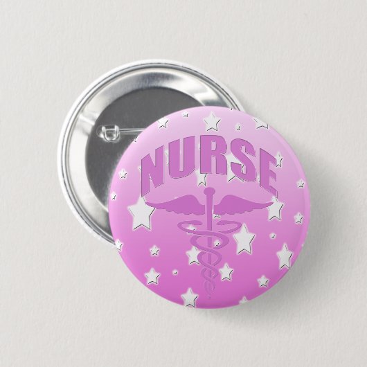 Krankenschwestercaduceus-Rosa Button (Vorne & Hinten)