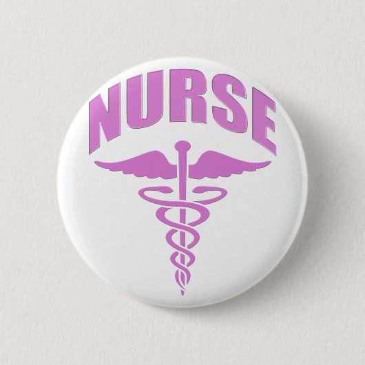 Krankenschwestercaduceus-Rosa Button (Vorderseite)
