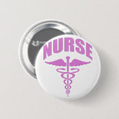 Krankenschwestercaduceus-Rosa Button (Vorne & Hinten)