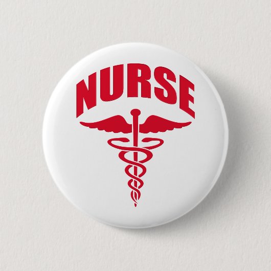 Krankenschwestercaduceus-Rot Button (Vorderseite)