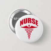 Krankenschwestercaduceus-Rot Button (Vorne & Hinten)