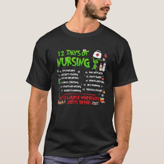 Krankenschwestern Frohe Weihnachten Funny 12 Tage T-Shirt (Vorderseite)