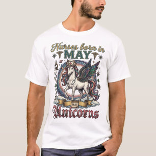 Krankenschwestern Geboren Mai Einhörner Geflügelte T-Shirt