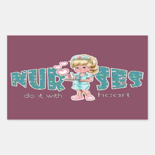Krankenschwestern kümmern sich um das Herz. Pflege Rechteckiger Aufkleber