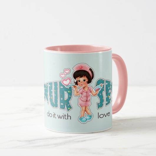 Krankenschwestern machen das mit Liebe. Geschenk f Tasse (VorderseiteRechts)