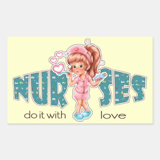 Krankenschwestern machen das mit Liebe. Niedliche  Rechteckiger Aufkleber (Vorderseite)