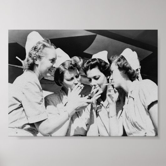 Krankenschwestern Rauchen Vintage Fotografie 7x5in Poster (Vorne)