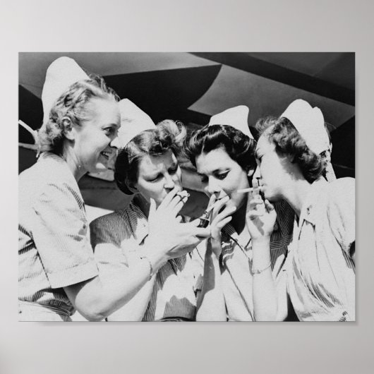 Krankenschwestern Rauchen Vintages Foto 10x8in Poster (Vorne)