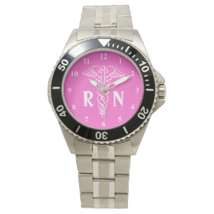 Krankenschwesteruhr   Caduceus mit RN-Monogramm Armbanduhr