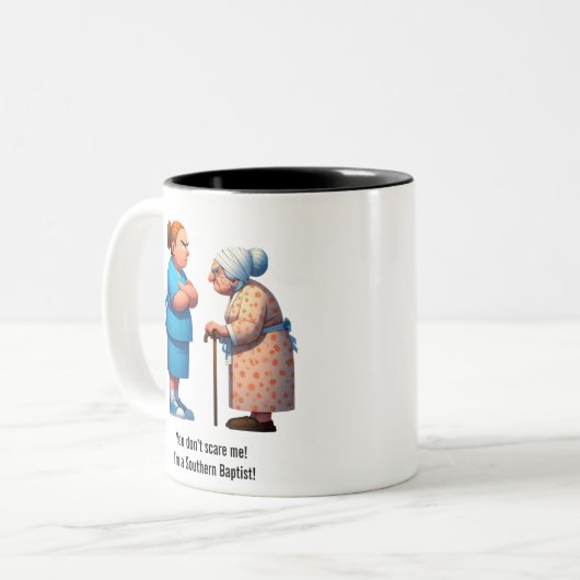 Krankenversicherung mit Feisty Granny Zweifarbige Tasse (Vorderseite Links)