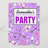 Krankenversicherung Party Lila Einladung (Vorne/Hinten)