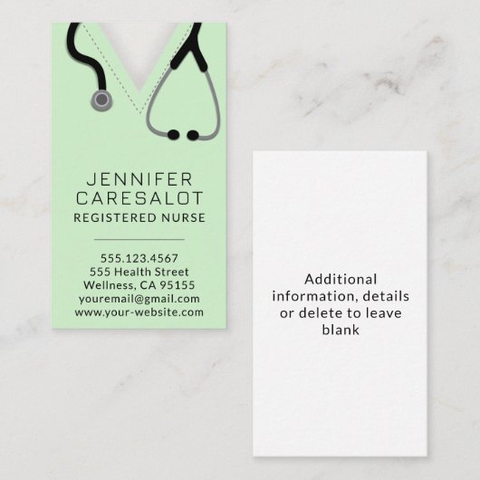 Krankenversicherung RN, LVN, LPN, Karrierekarte Visitenkarte (Vorne/Hinten)