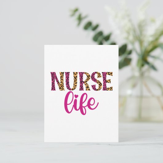 Krankenversicherung - Rosa und Leopard Print Postkarte (Stehend Vorderseite)