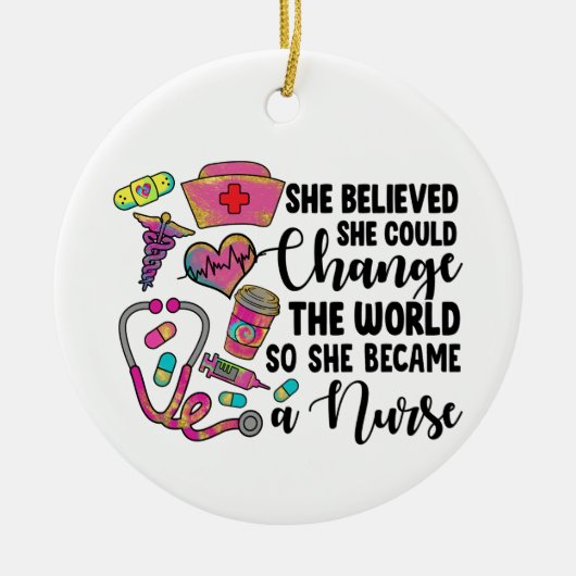 Krankenversicherung verändert die Welt Keramik Ornament (Vorne)