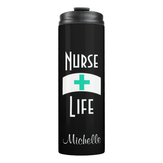 Krankenversicherung Zitat schwarze türkisfarbene K Thermosbecher (Vorderseite)