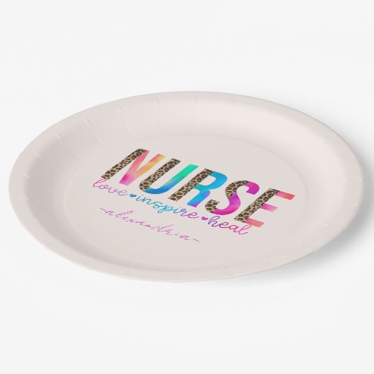 Krankenversorgung - Liebe, Inspirier, Heilung Pappteller (Schrägansicht)