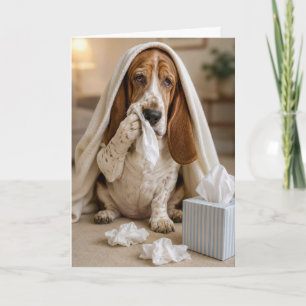 Kranker Basset Hound mit Taschentüchern Karte