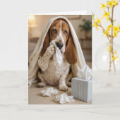 Kranker Basset Hound mit Taschentüchern Karte (Gelbe Blume)
