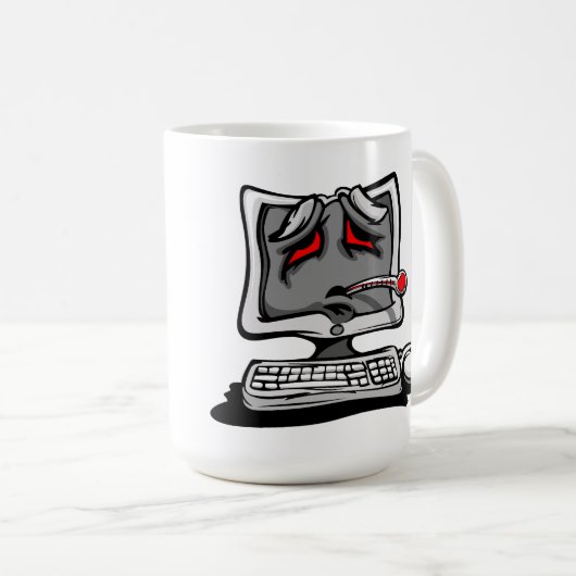 Kranker Computer mit der Kaffeetasse (VorderseiteRechts)