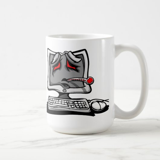 Kranker Computer mit der Kaffeetasse (Rechts)