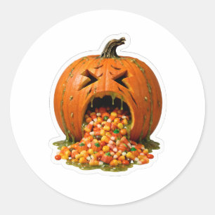 Kranker kotzender Kürbis isst Candy Corn Vinyl Runder Aufkleber