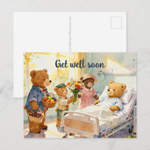 Kranker Teddybär im Krankenhaus mit Freunden 11 Postkarte