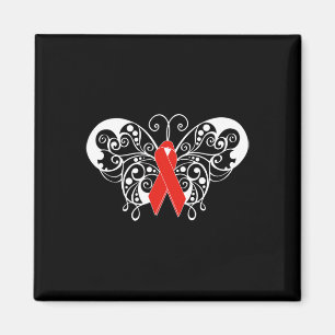 Krankheitsbewusstsein im Shirt Red Ribbon Butterfl Magnet