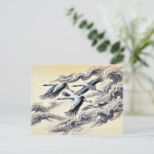 Kranmigration über Berge Chinesische Tinte Farbe F Postkarte (Stehend Vorderseite)