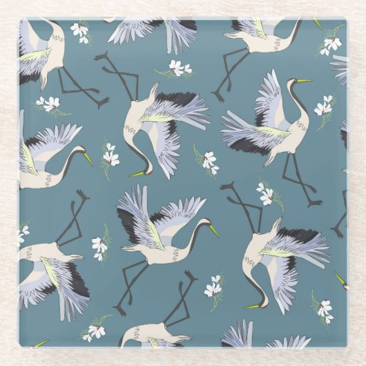 Kranmuster, Illustration Flying Bird. Glasuntersetzer (Vorderseite)