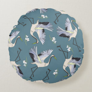 Kranmuster, Illustration Flying Bird. Rundes Kissen